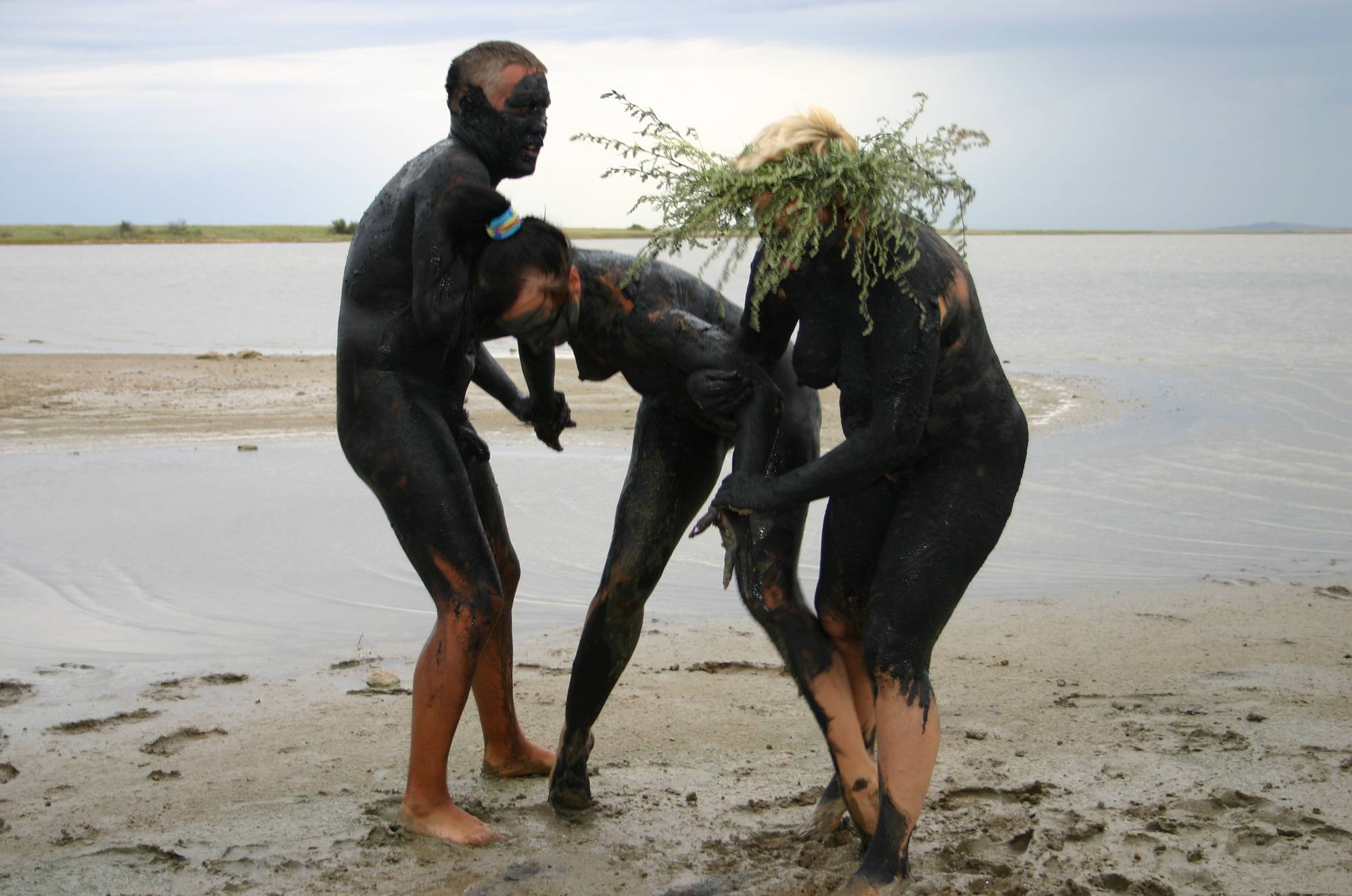 Naturist Families - Black Mud-Paint Couples - 1